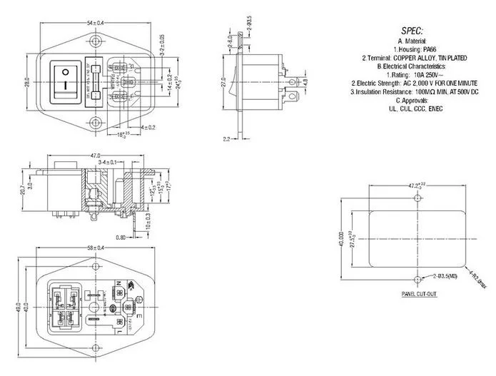 A01 Hot Sale 10A 250V Electrical Switch Connector AC Power Socket