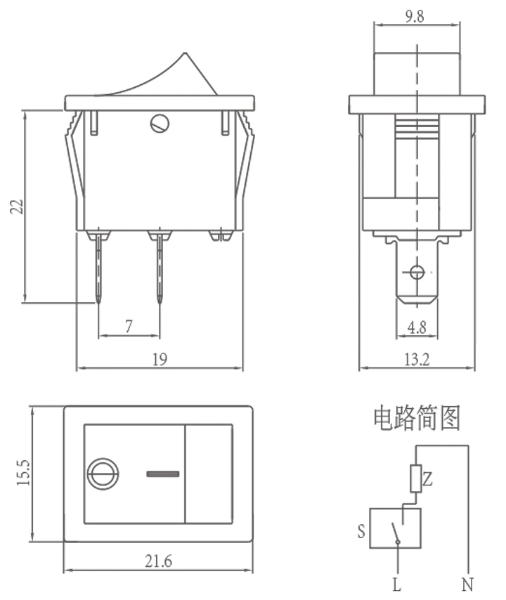 Kcd1-101 Spst 13*19mm 2pin 5A 250V/10A 125V on-off Rocker Switch T105 55