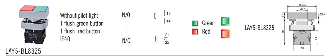 Lay5-Bl8325 Red and Green Double Head Push Button on off Metal Switch