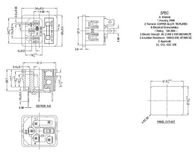 A01 Hot Sale 10A 250V Electrical Switch Connector AC Power Socket