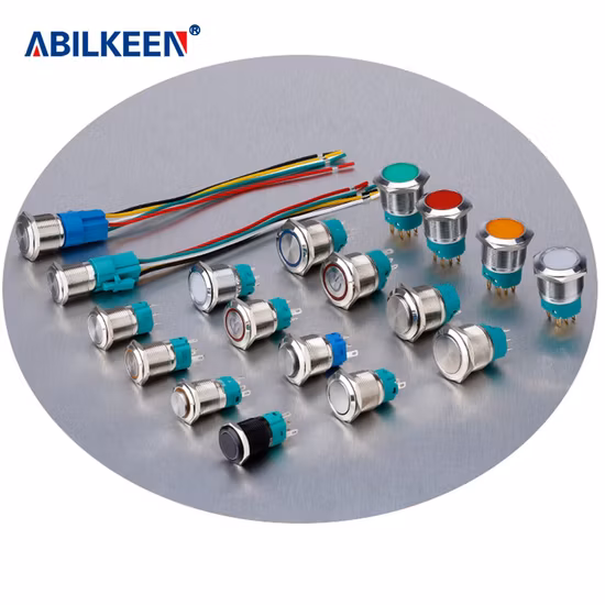 16 mm 12 V No NC LED-beleuchteter, wasserdichter, rastender Metall-Drucktastenschalter